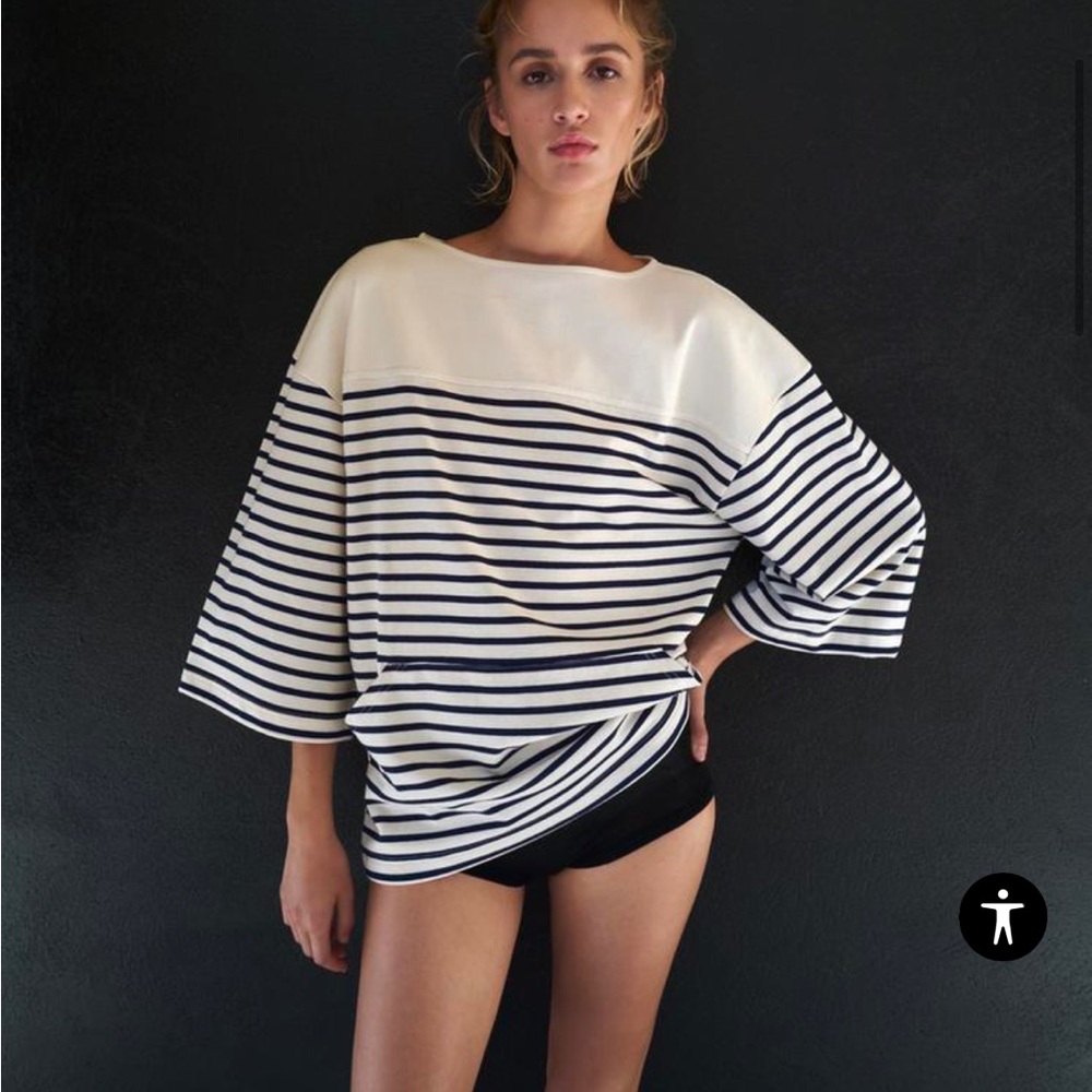 ZARA | STRIPED HEAVY COTTON T-SHIRT, size large